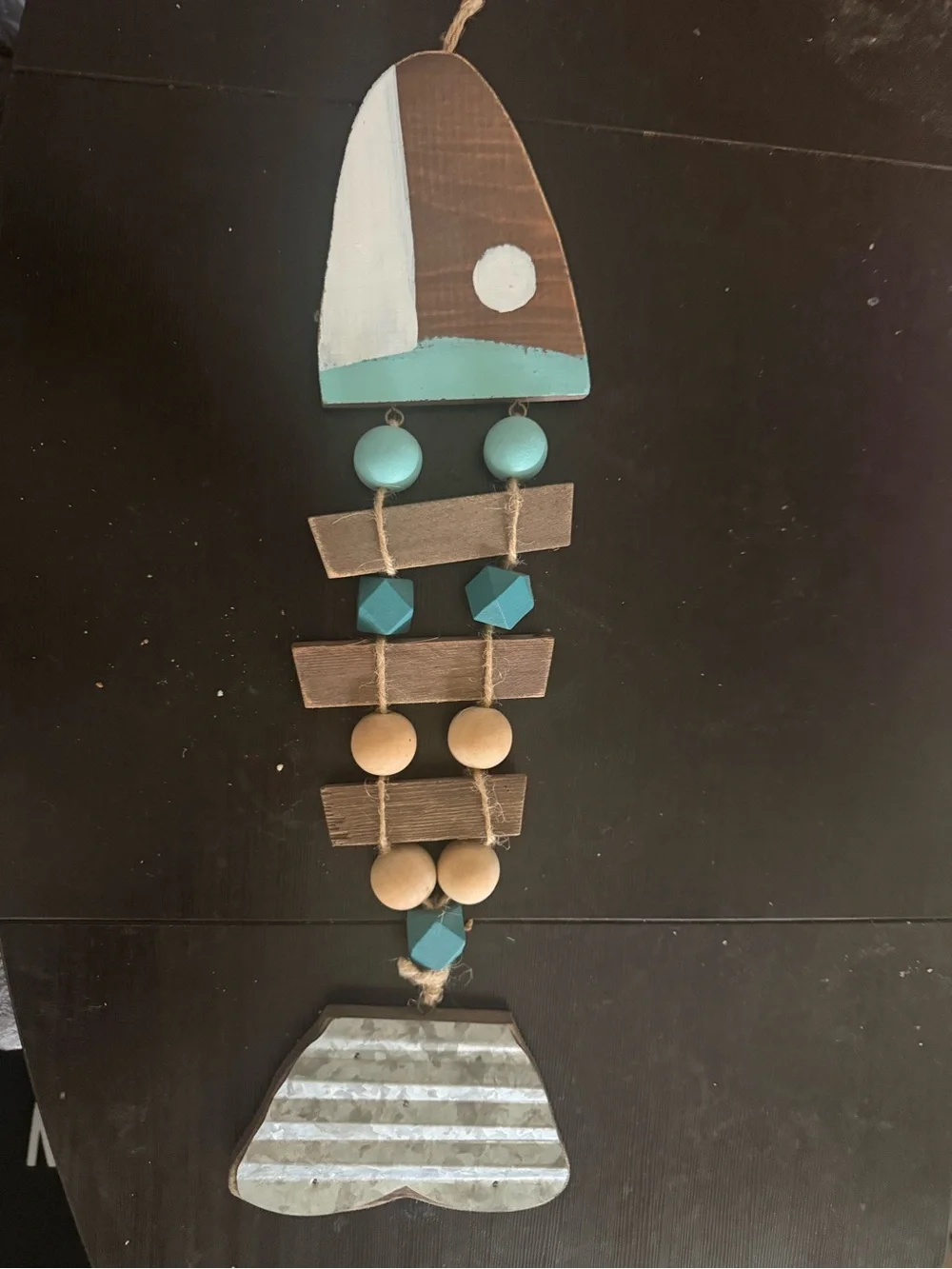 Handcrafted Teal and Natural Wood Wall Hanging - Home Wall Decor